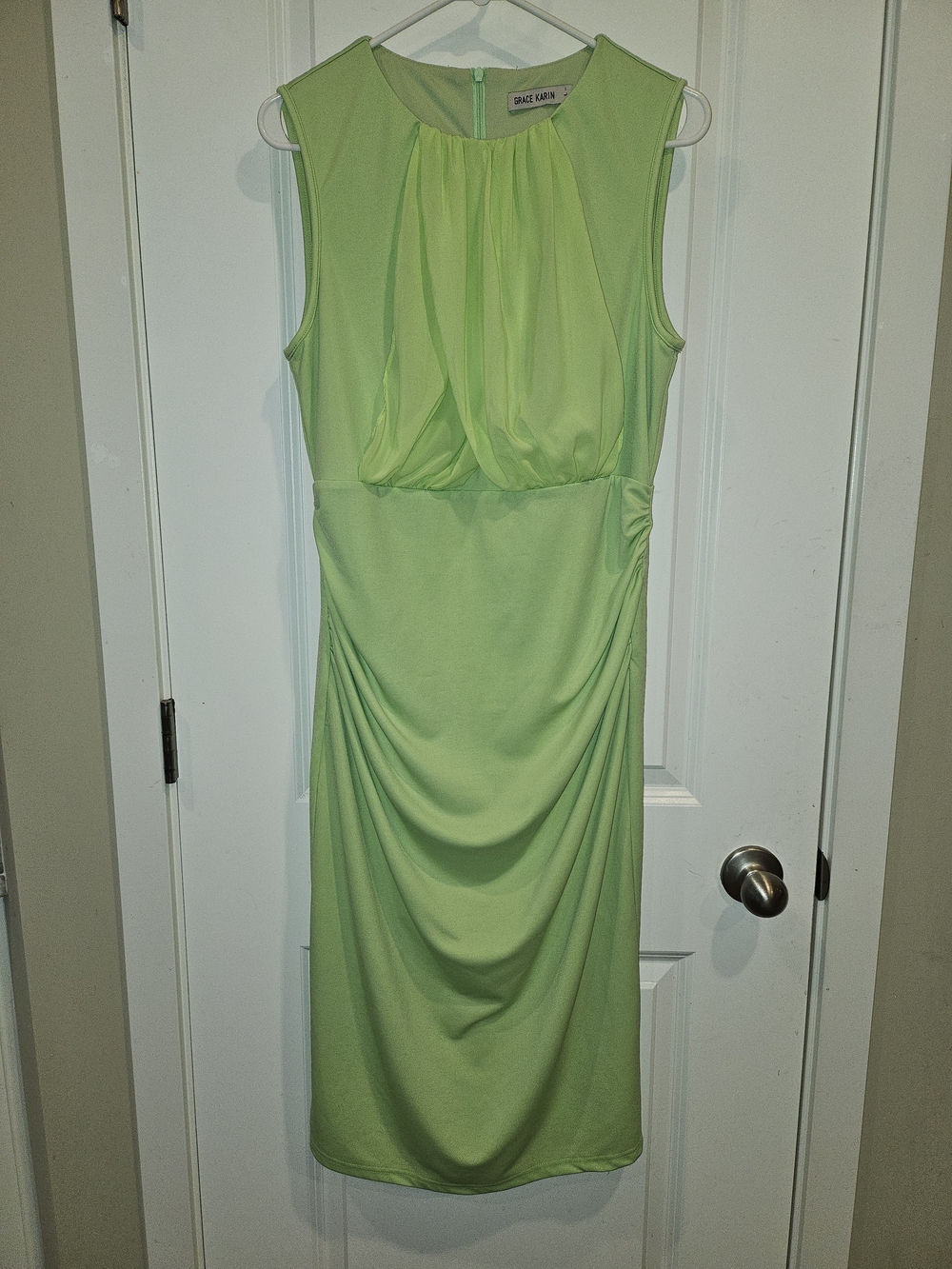 Grace Karin Light Lime Green Sleeveless Midi Dress